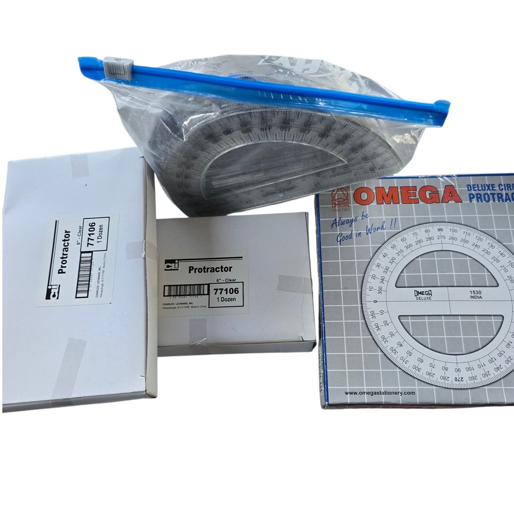 Omega Deluxe Circular Protractor and‎ Charles Leonard clear plastic Lot Teacher